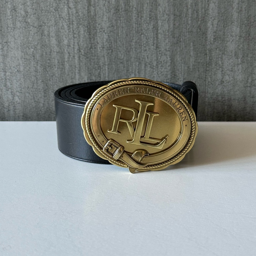 Lauren Ralph Lauren Men's Western Black Leather Belt Brass Buckle Size XL 40IN